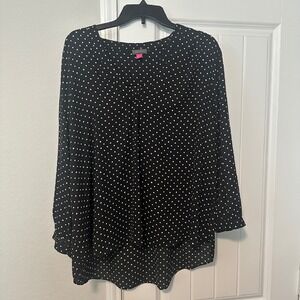 Vince Camuto Rich Black‎ Essentials Poke Dot Blouse 3/4 Sleeves Office Work
